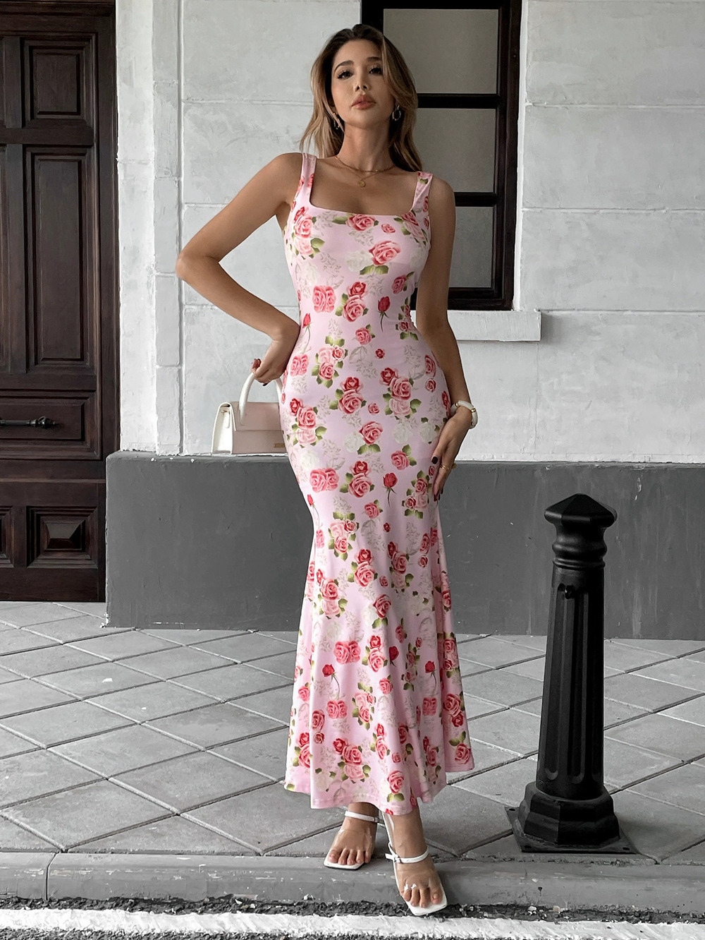ZARA Sweet Pure Floral Pink Long Dress Beach Vacation